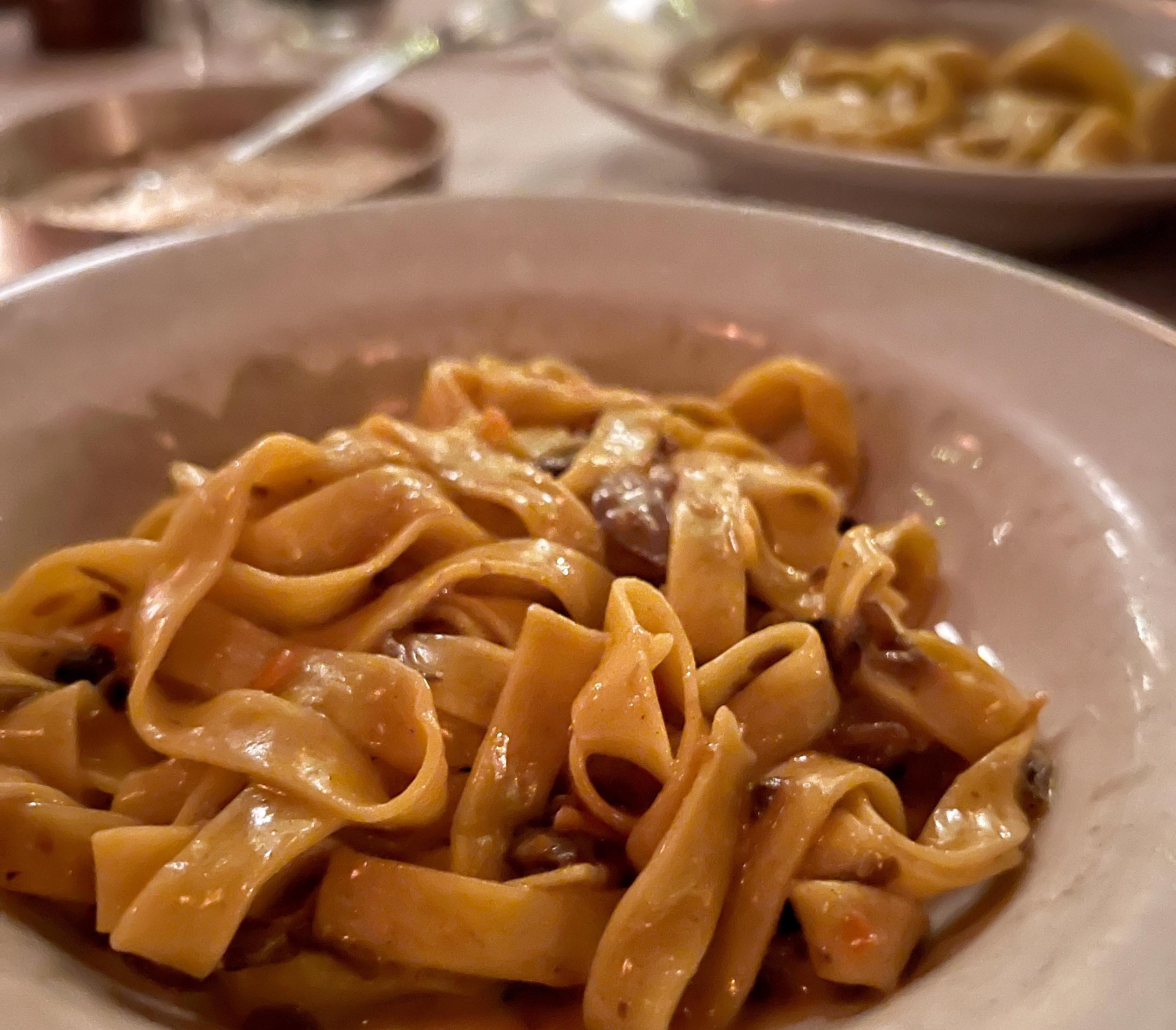 Tagliatelle pasta with chestnut and chanterelle mushrooms at Trattoria Brutto